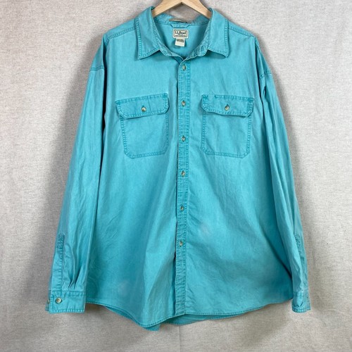 Vtg Lands End Mens Traditional Fit Button Up Shirt Size XXL Thick Cotton Blue