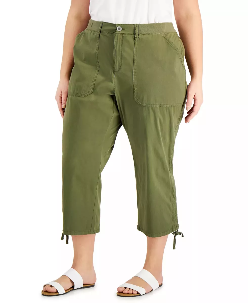 Style & Co (J23-49*) Plus Cotton Blend Cargo Capri Pants Winter Moss Sz 22W