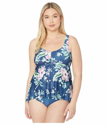 NWT BECCA Floral Tankini Top Womens Slimming Swimsuit Plus Size (20-22) $98  M266