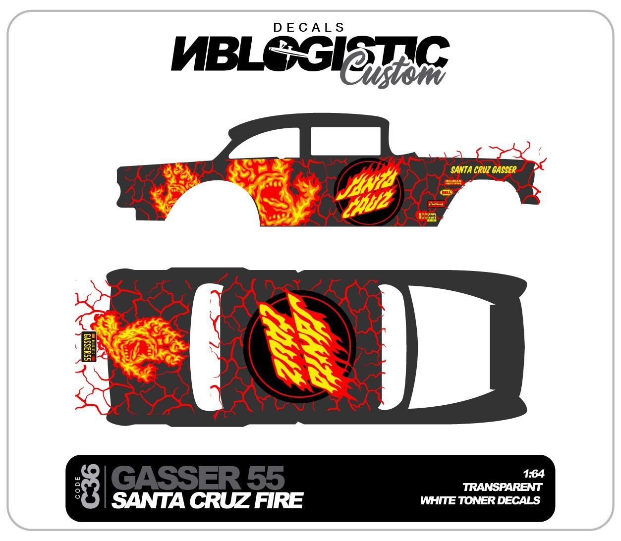 1/64 Scale GASSER CHERRY BOMB WaterSlide Decals - Custom Universal For Hot Wheels & Diecast