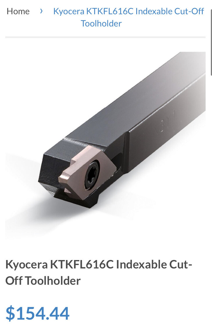 Kyocera Ceratip KTKFL616C Indexable CutOff Metal Lathe Tool Holder 3/