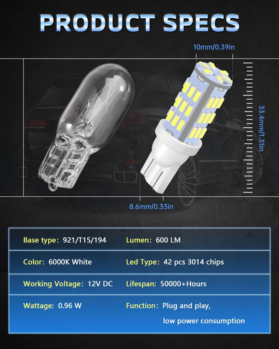 C921 921 912 LED RV Bulbs,Super Bright White T10 194 168 175 3014 42-SMD LED Rep - Picture 3 of 8