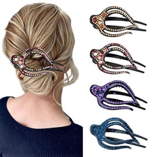  4PCS Heart Style Ponytail Hair Clip Duckbill Clips with Rhinestones Classic
