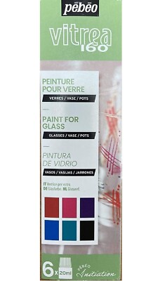 Pebeo Vitrea 160 Glass Paint 6x 20ml Initiation Set Water Based Oven Bake Bright