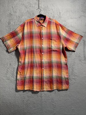 Alan Flusser Men Button Up Short Sleeve Size Large L Plaid | eBay