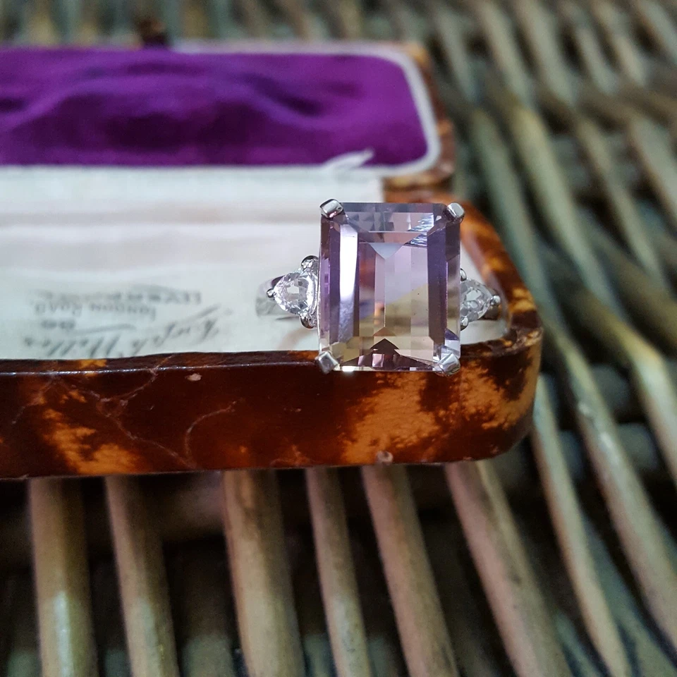 Anillo de Plata de Ley 925, Anillo de Ametrino Natural y Topacio, Talla O.5 EE. UU. 7.25 Foto 4 de 4