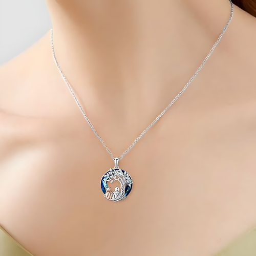 Silver Celtic Tree of Life Necklace with Dazzling Crystal Family & Harmony B78 - Picture 8 of 8