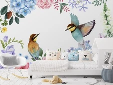 3D Watercolor Bird Flora Wallpaper Wall Mural Removable Self-adhesive Sticker408