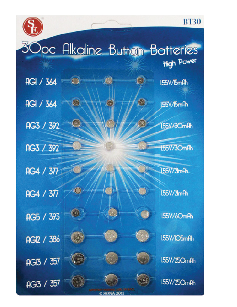 30 Assorted Alkaline Watch Battery Button Cell Coin Batteries Calculator Camera-animated-img