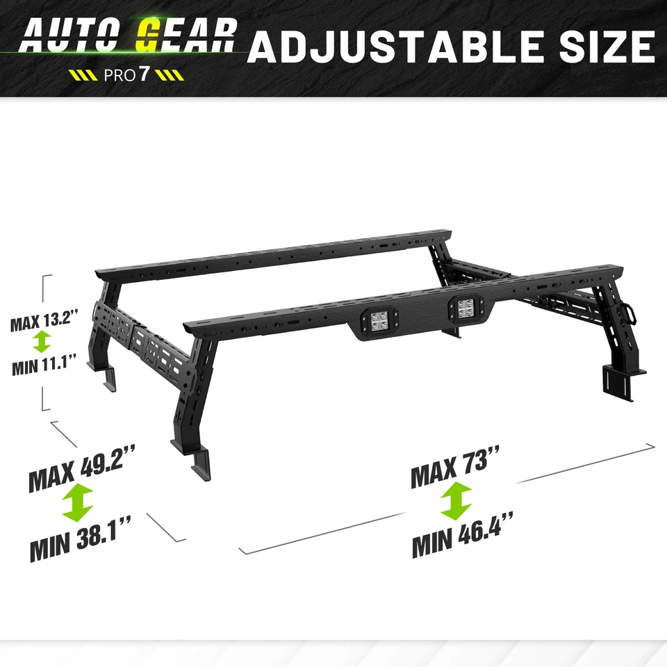 11.2-13.2" High Truck Bed Racks For 2007-2025 Silverado & Sierra 2500HD 3500HD Foto 3 de 4