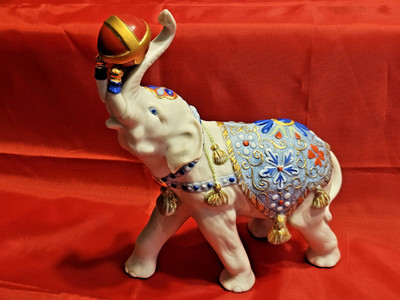 Vintage Cybis Porcelain Elephant Figurine Alexander He's The Greatest - RED Ball