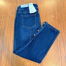 Chicos Pull On Jegging Crop Jeans Womens 1.5 US 10 Blue Denim Button Hem NWT