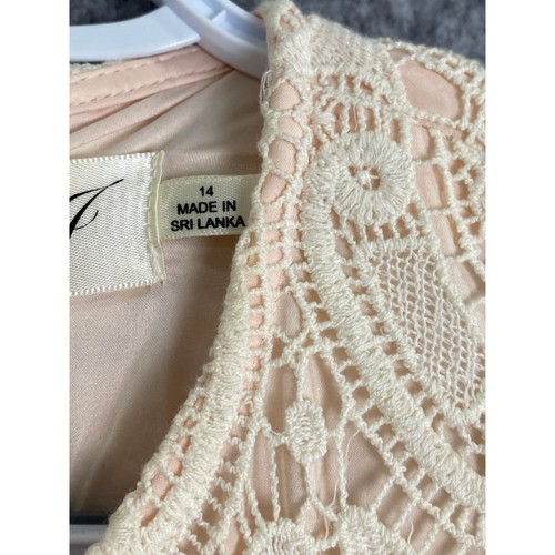 Eliza J Blush Pink Lace Midi Dress 14 Crochet Overlay Scallop Hem Wedding Guest - Picture 3 of 9