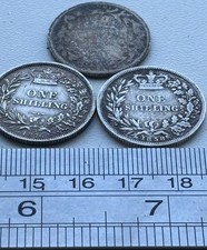 batch of 3 Early Queen Victorian Silver Shillings 1858 1876 1885