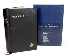 OXFORD Masonic Holy Bible King James Vers. Black Morocceotte Gold Emblem Vintage