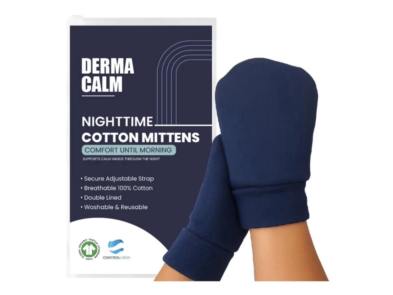 Organic Cotton Eczema Mittens for Adults Anti-Scratch Sleeping Gloves (S)