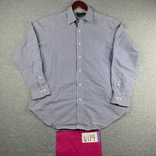 Lauren Ralph Lauren Shirt 16.5 Blue White Striped Non Iron Button Up Long Sleeve