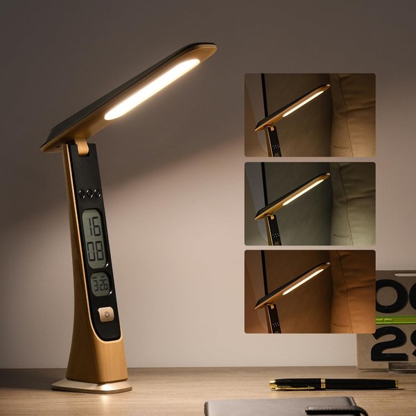 Schreibtischlampe LED Akku Dimmbar USB Aufladbar Mit Digitaluhr Touch Steuerung-image
