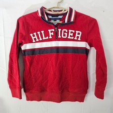 Tommy Hilfiger Sweatshirt Kids L 16/18 Red 1/4 Zip Long Sleeve Pullover Sweater