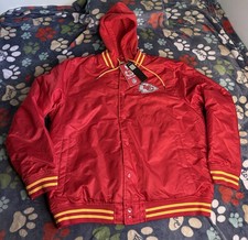 New Kansas City Chiefs Adult NFL Satin Hoodie Bomber Jacket Red XL Hooded