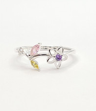 Sterling Silver Multi-Gemstones Floral Flower Ring sz 7 - 1.34gr