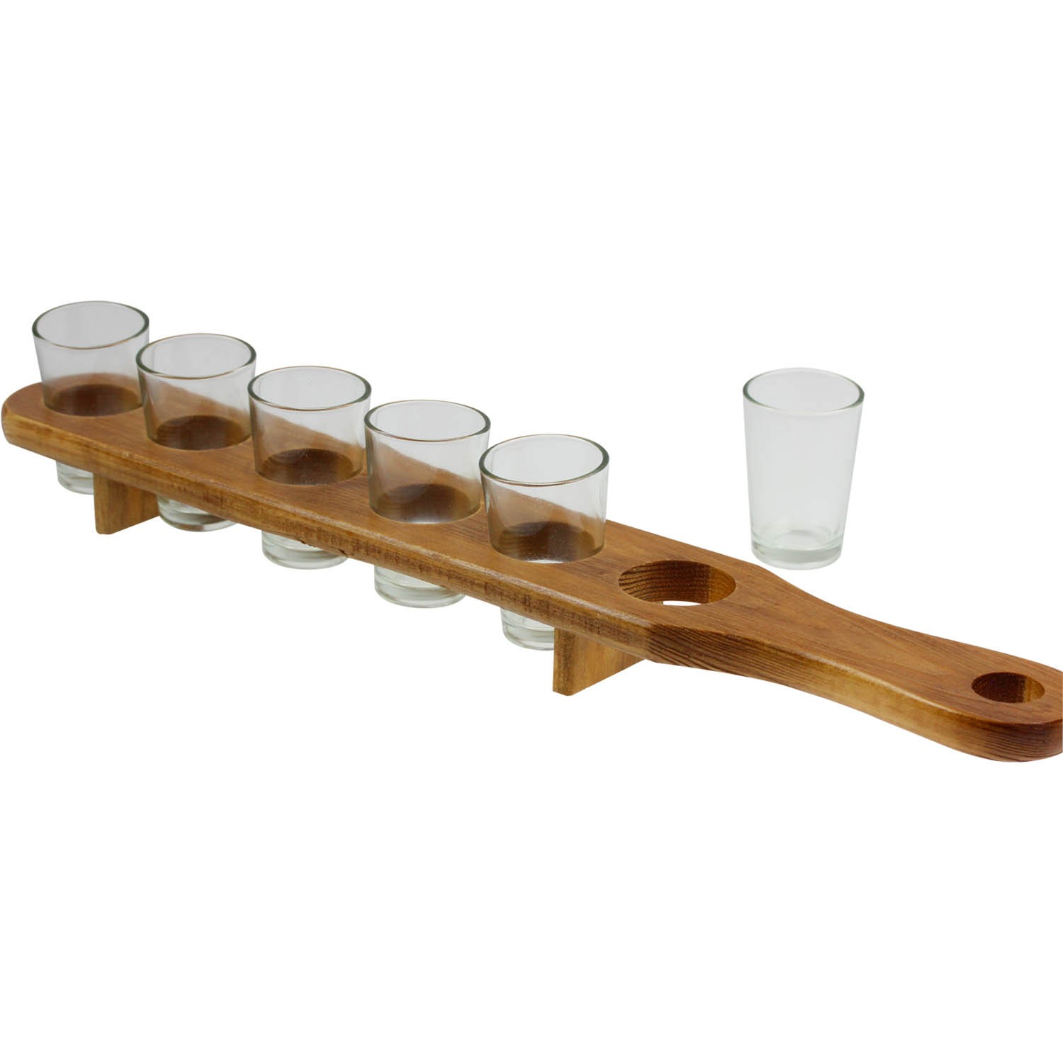 Pack Of 6 Shot Shooter Glasses Wooden Slat Holder Rack Party Bar Home Kitchen