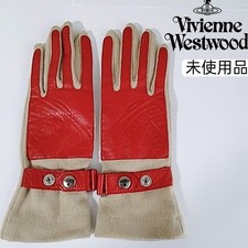 Vivienne Westwood Leather Wool Red Beige Gloves