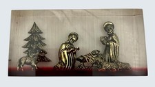 VTG Acrylic Nativity Scene Block Red Lucite with Gold-Tone Figures MCM Christmas