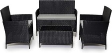 Image of Black Rattan Garden Furniture Set Patio Conservatory Balcony Indoor Outdoor