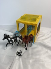 Vintage 1997 Kid Kore Horse Stable Barn w/ 2 Horses Tack Accessories Yellow