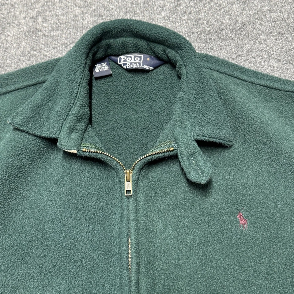 Vintage 90s Polo Ralph Lauren Fleece Jacket Men Small Green Full Zip USA - Image 2 of 4