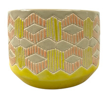 Anthropologie Bright Geo Pot Planter Yellow Orange Cream 4" Tall