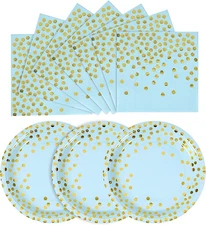 Blue Gold Paper Plates Napkins Set 200 PCS Dessert Appetizer Birthday Wedding