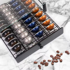 Black Tempered Glass Coffee Pod Organizer Drawer with Capsule Storage for Nespre