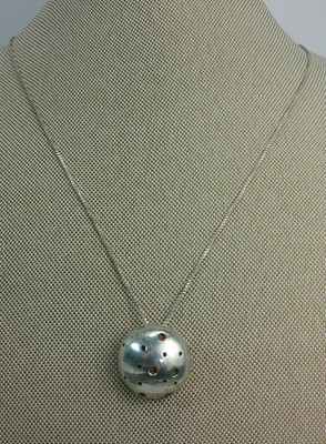 Vtg Sterling Silver Brushed Dome Copper Wire in Holes Modernist Pendant Necklace
