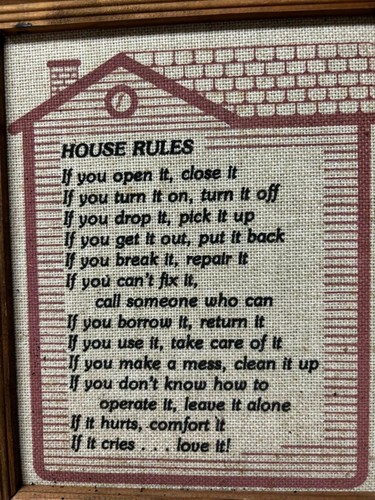 Rustic Country “House Rules” Wall Art – Printed Fabric in Wood Frame – 14x12 Far - Picture 2 of 8