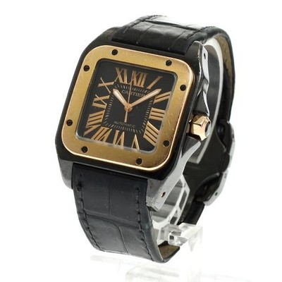 Cartier Santos 100 MM W2020007 33mm SS Black Dial Automatic Watch #C2794