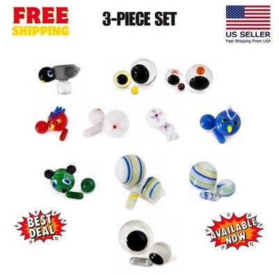 3pc Glass Terp Pearls Animal & Flower Spinner Caps Accessory