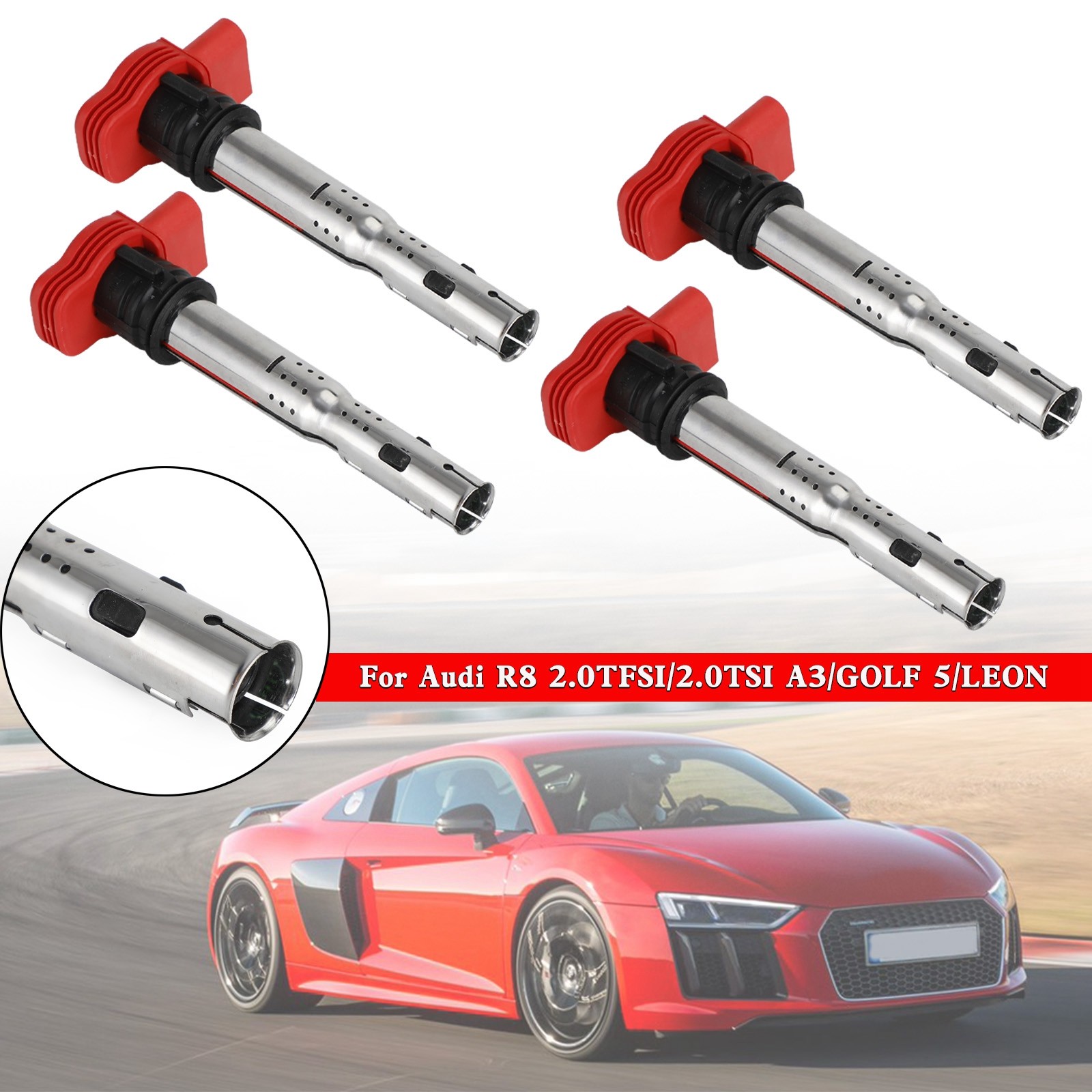 4x Red Coil Packs Set 06E905115E For Audi R8 2.0TFSI/2.0TSI A3/GOLF 5/LEON