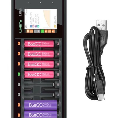 LIMETA R8 Akku Ladegerät für AA AAA Batterien 8-Slot USB Typ-C Schnellladegerät