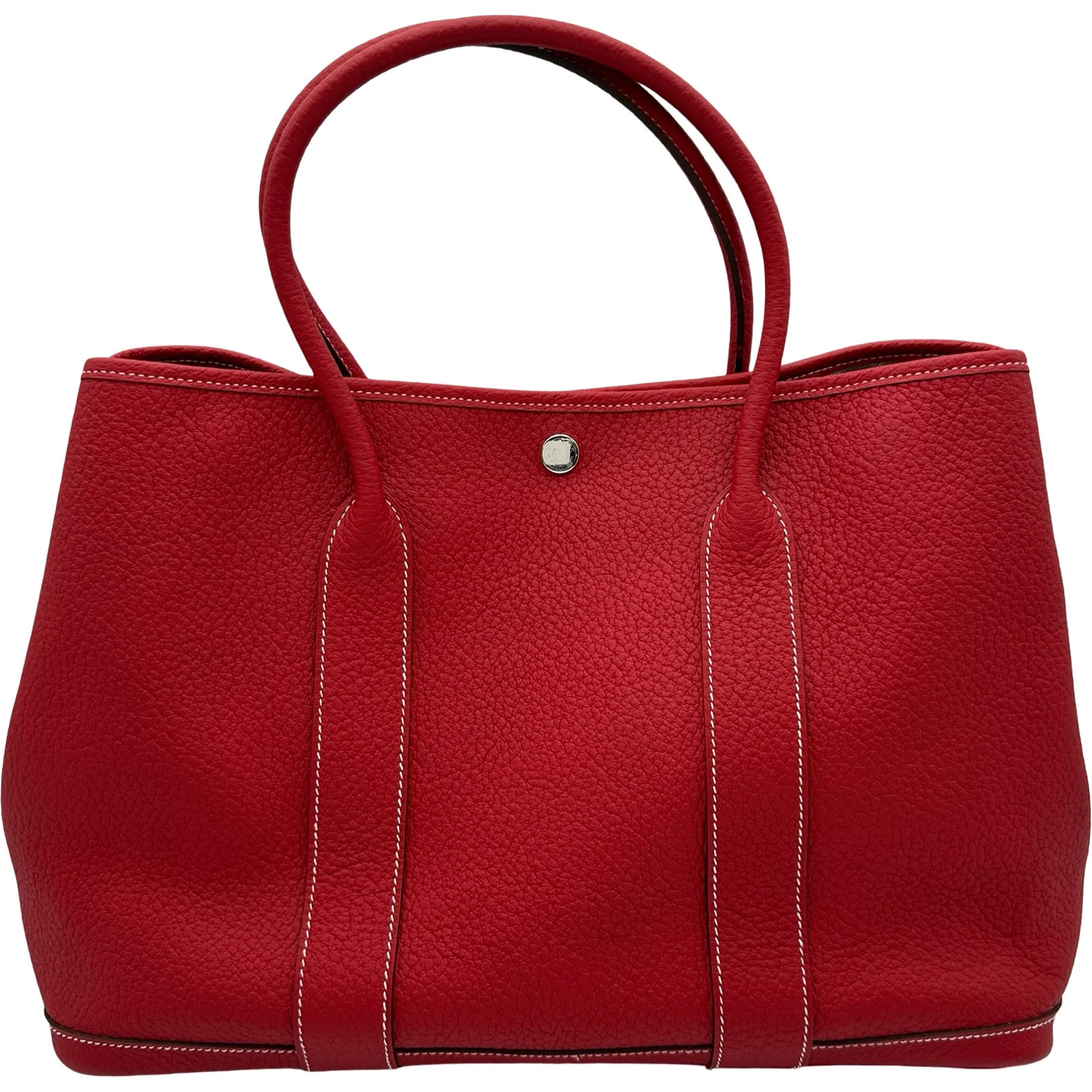 HERMES Garden Party PM Rouge Casaque Taurillon Clemence Leather Handbag #OKB5929