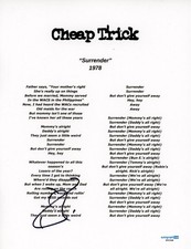 ROBIN ZANDER CHEAP TRICK SIGNED AUTOGRAPH SURRENDER LYRIC SHEET 8.5x11 