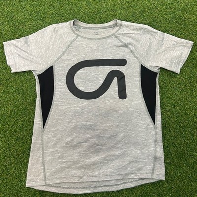 GapFit Mens Gray Space Dye Active T-Shirt Mesh Panels Large Logo Size M