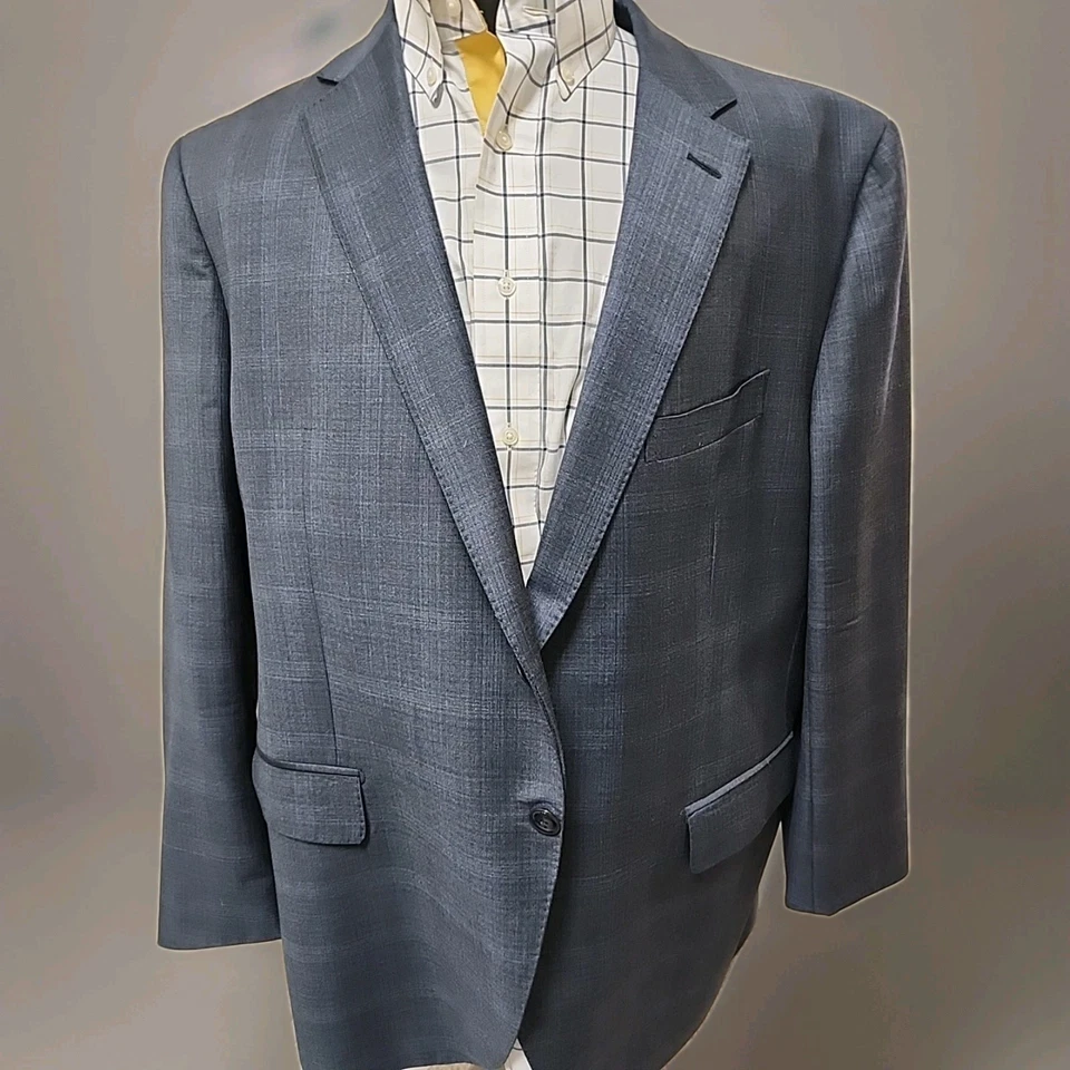 Luigi Bianchi Mantova Reda Men's Wool Jacket Blazer Navy Plaid Italy  48R - Image 2 of 4