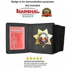 Leather Badge Holder 7 Pointed Star Compact, Low Profile Case with Single Id Win
