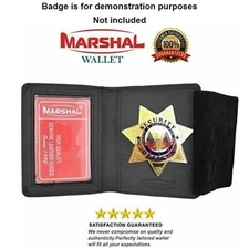 Leather Badge Holder 7 Pointed Star Compact, Low Profile Case with Single Id Win