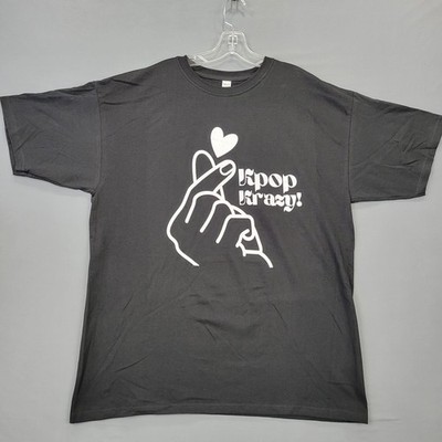 Kpop Korean Finger Heart Love Sign Black T-Shirt XL Short Sleeve Unisex Cotton