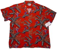 Vintage PARADISE FOUND Hawaiian Shirt Magnum PI Parrots Rayon Red XXL 2XL