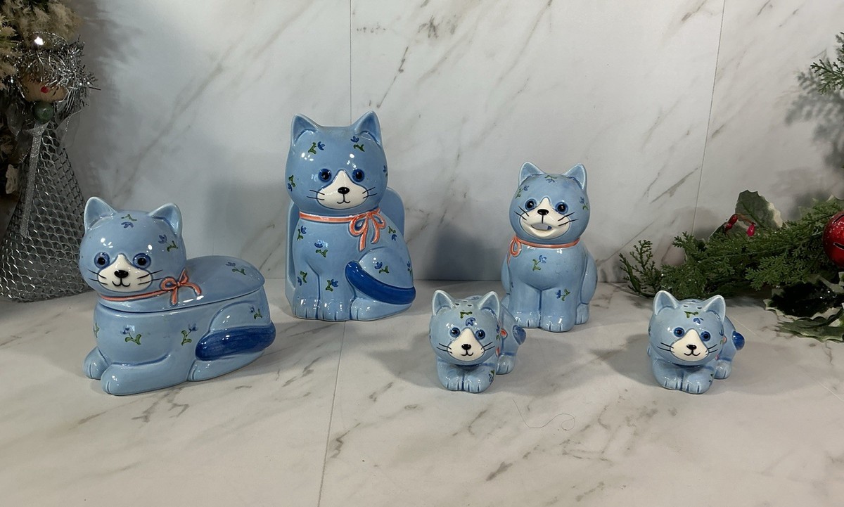 Otagiri Blue Kitty Cat Napkin Holder, Sugar / Creamer/Salt &Pepper