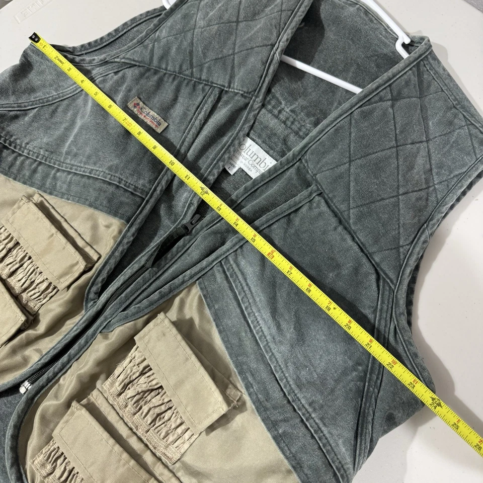 复古 Columbia Sportswear 狩猎厚牛仔背心男式大号绿色米色 — 第 3/4 张图片
